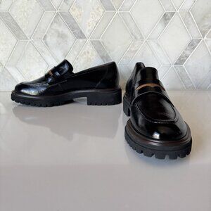 Paul Green Size 8 Patent Black Brown Leather Loafer Lug Sole Wide Wellesley
